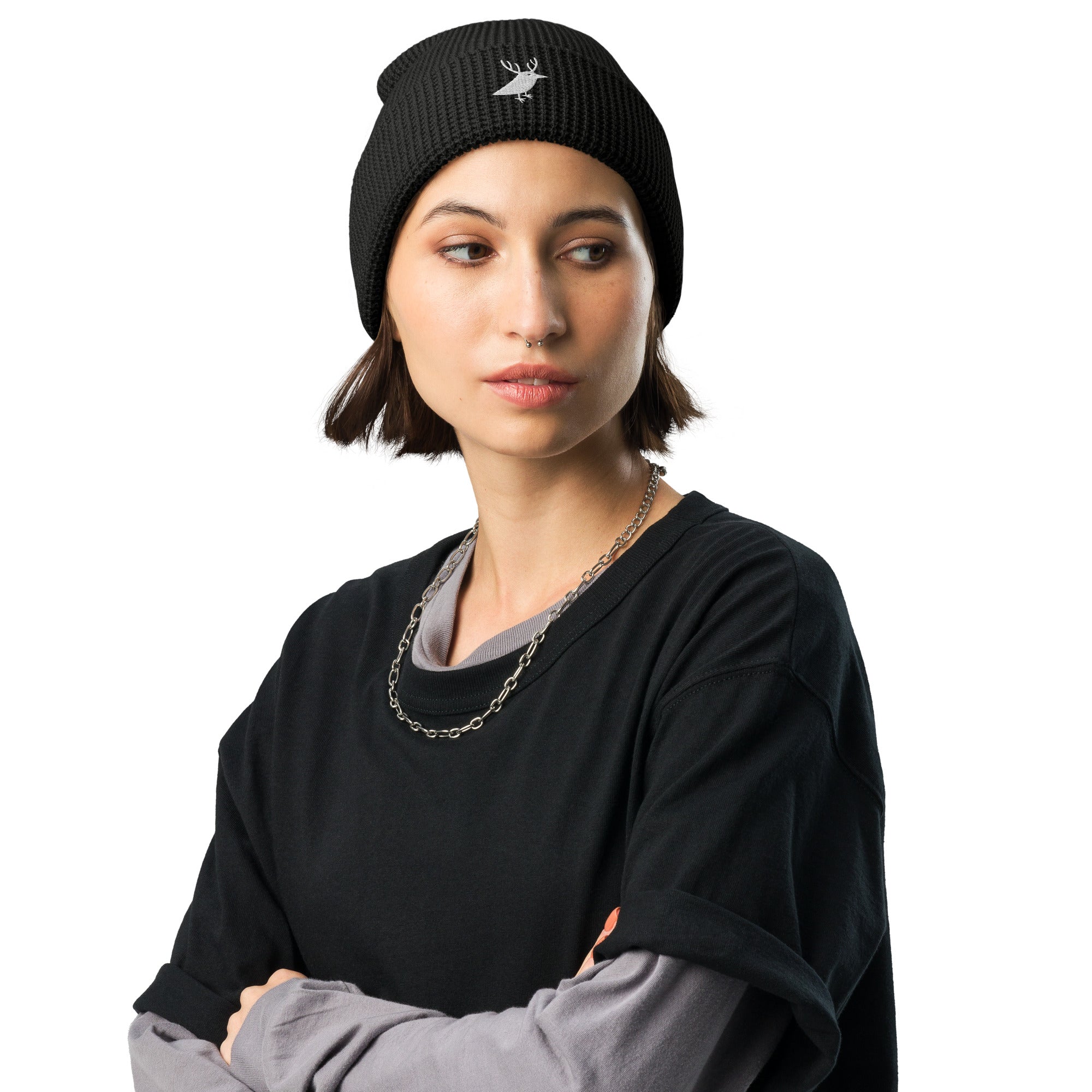 Women's waffle beanie for snowboarding and outdoor black